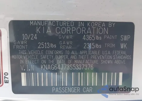 2025 Kia K5 Gt-Line from USA, damaged, VIN KNAG64J73S5337376